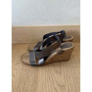 Chocolat Blu Women’s Espadrille Wedge Stretchy Raffia 37 6 Brown Gray Strappy